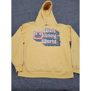 Walt Disney World Hoodie Retro Rainbow Logo Yellow Sweatshirt Sz Medium